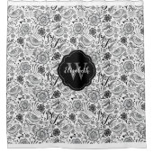 Eleganter Schwarz-weißer Monogram-Duschvorhang Duschvorhang (Vorderseite)