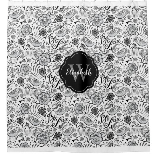 Eleganter Schwarz-weißer Monogram-Duschvorhang Duschvorhang (Vorderseite)