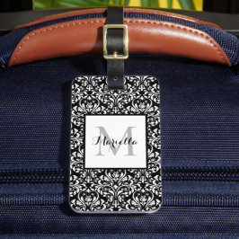 Eleganter, Schwarz-weißer Monogramm-Damaske Gepäckanhänger