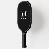 Eleganter Schwarz-weißer Monogrammname personalisi Pickleball Schläger (Links)