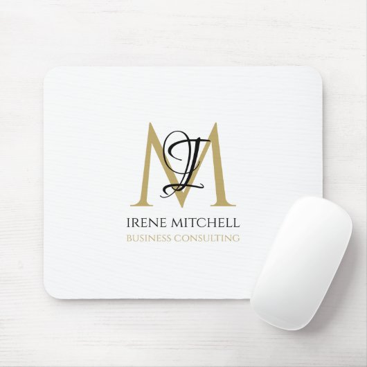 Eleganter Schwarz-weißer Name des modernen Monogra Mousepad (Mit Mouse)