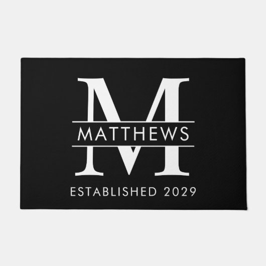 Eleganter Schwarz-weißer Name des Monogramms Doorm Fußmatte (Vorderseite)