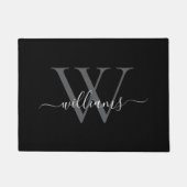 Eleganter Schwarz-weißer Name für Monogramm-Skript Fußmatte (Vorderseite)