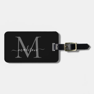 Eleganter Schwarz-weißer Name für Monogramm-Skript Gepäckanhänger