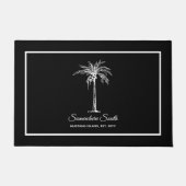 Eleganter Schwarz-weißer Palm Tree Personalisiert Fußmatte (Vorderseite)