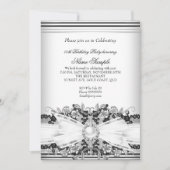 Eleganter Schwarz-weißer Pearl Jewel Bow Lace Birt Einladung (Vorderseite)