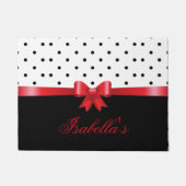 Eleganter Schwarz-weißer Polka Punkte roter Bogen  Fußmatte (Vorderseite)