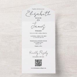 Eleganter schwarz-weißer QR-Code Hochzeit All In One Einladung