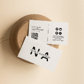 Eleganter schwarz-weißer QR-Code Modernes Monogram Visitenkarte