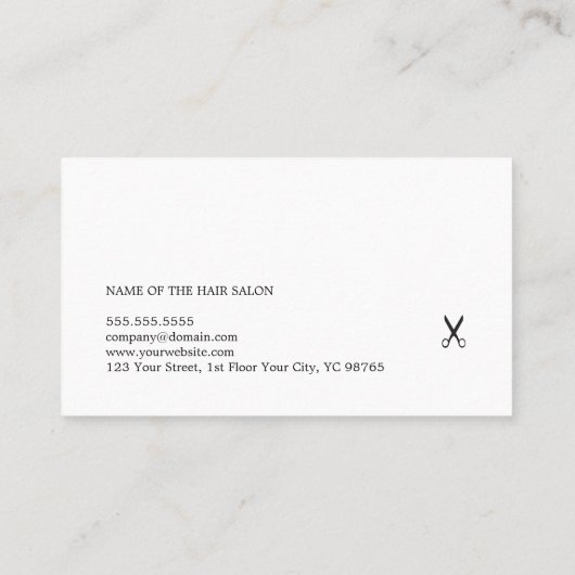 Eleganter Schwarz-weißer Schere Friseurstylist Visitenkarte (Rückseite)