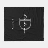 Eleganter Schwarz-weißer Skriptmonogrammname Fleecedecke (Vorderseite (Horizontal))