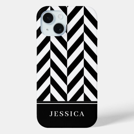 Eleganter schwarz-weißer Streifen Case-Mate iPhone Hülle (Rückseite)