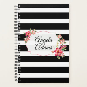 Eleganter Schwarz-weißer Streifen Rosa Glitzer Rah Planer