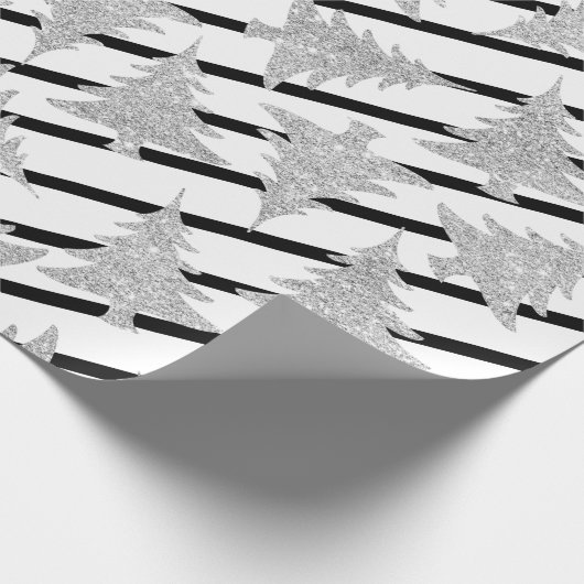 Eleganter Schwarz-weißer Streifen Silberner Weihna Geschenkpapier (Ecke)