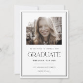 Eleganter Schwarz-weißer Typografie-Abschluss Ankündigung (Vorderseite)