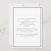 Eleganter Schwarz-weißer Typografie-Abschluss Ankündigung (Rückseite)