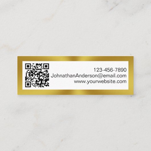 Eleganter Schwarz-weißer und goldener Logo- und QR Telefonnummerkarte (Rückseite)