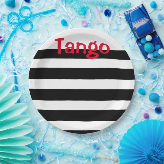 Eleganter Schwarz-weißer und roter Tango Pappteller (Party)