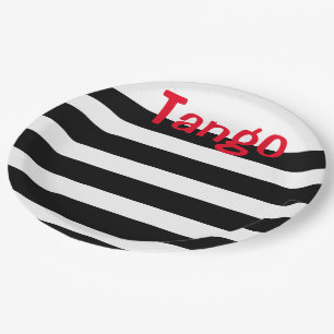 Eleganter Schwarz-weißer und roter Tango Pappteller