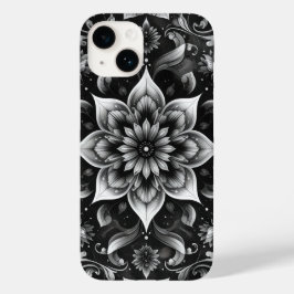 Eleganter Schwarz-weißer Verzierter Floral iPhone Case-Mate iPhone 14 Hülle