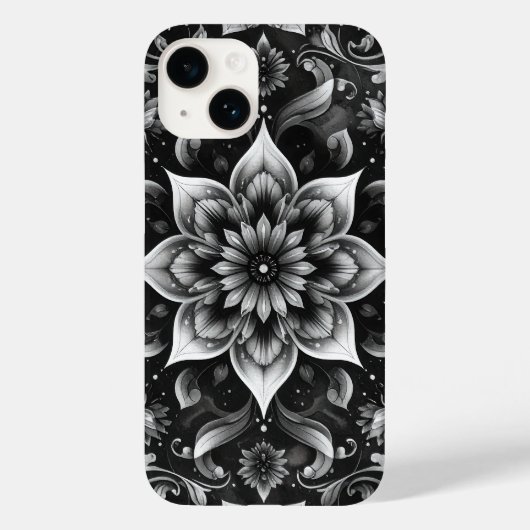 Eleganter Schwarz-weißer Verzierter Floral iPhone Case-Mate iPhone Hülle (Rückseite)