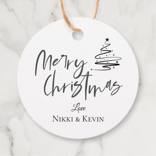 Eleganter Schwarz-weißer Weihnachtsbaum Frohe Weih Geschenkanhänger (Rückseite)