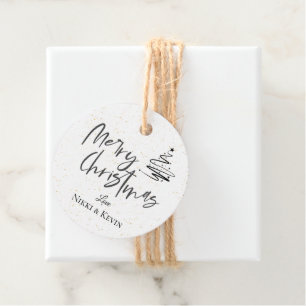 Eleganter Schwarz-weißer Weihnachtsbaum Frohe Weih Geschenkanhänger