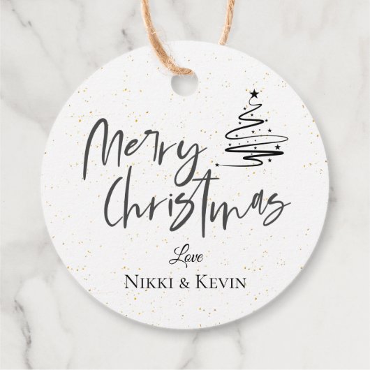 Eleganter Schwarz-weißer Weihnachtsbaum Frohe Weih Geschenkanhänger (Rückseite)