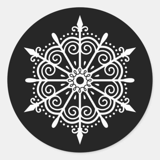 Eleganter Schwarz-weißer Weihnachtsschneeflockerst Runder Aufkleber (Vorderseite)