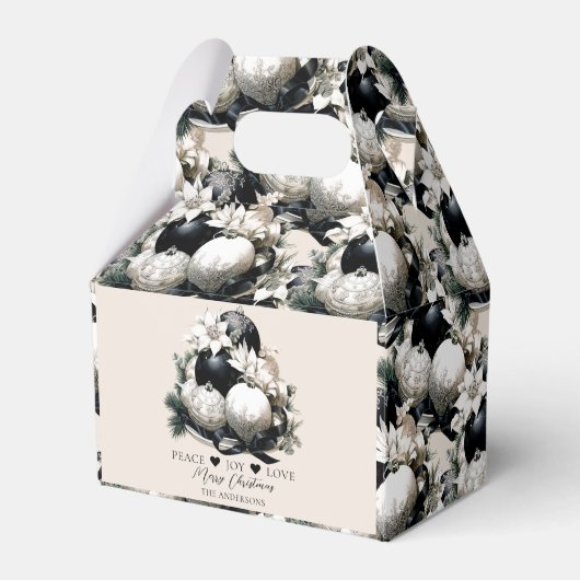 Eleganter schwarzbeiger Elfenbein Weihnachtsschmuc Geschenkschachtel (Vorderseite)