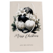 Eleganter schwarzbeiger Elfenbein Weihnachtsschmuc Mittlere Geschenktüte (Vorderseite)