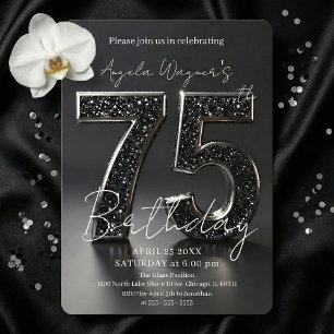 Eleganter schwarzer 3D-Glitter-Sparkling zum 75. G Einladung