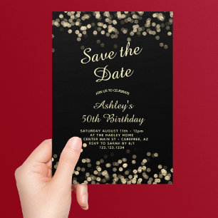 Eleganter Schwarzer 50. Geburtstag in Gold Save The Date
