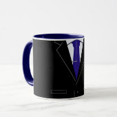 Eleganter schwarzer Anzug u. blaue Hals-Krawatte - Tasse (Vorderseite Links)
