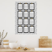 Eleganter schwarzer Blumen-Toile-Sitzplan Poster (Küche)