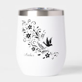 Eleganter schwarzer Blumen-Vogel mit personalisier (Vorderseite)
