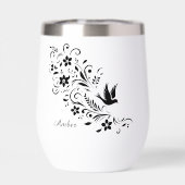 Eleganter schwarzer Blumen-Vogel mit personalisier (Rückseite)