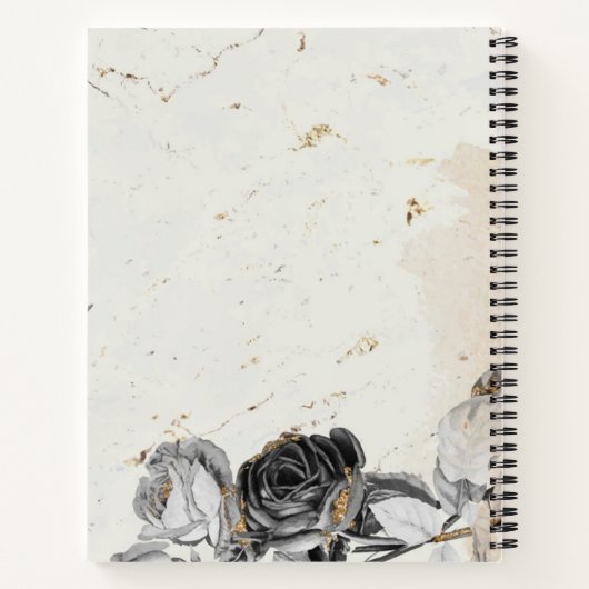 Eleganter schwarzer, blumengeschmückter Marmor Notizblock (Rückseite)