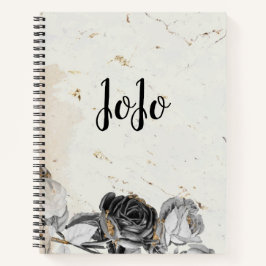 Eleganter schwarzer, blumengeschmückter Marmor Notizblock