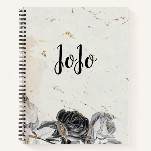 Eleganter schwarzer, blumengeschmückter Marmor Notizblock (Vorderseite)