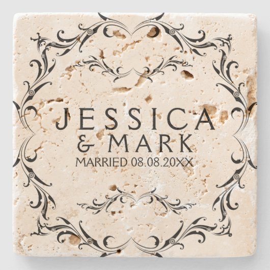 Eleganter Schwarzer Blumenrahmen Steinuntersetzer (Vorderseite)