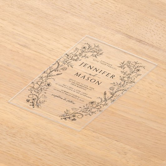 Eleganter Schwarzer Blumenreath Einfache Moderne H Acryleinladungen (Ablage )