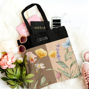 Eleganter Schwarzer Blütenfrühling beige braun Tre Tasche