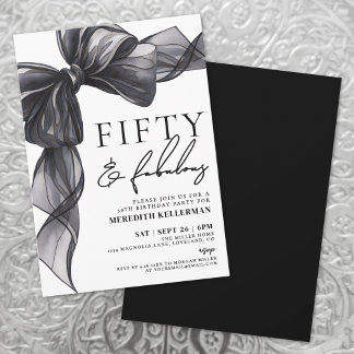 Eleganter schwarzer Bogen Fifty & Fabulous 50. Geb Einladung