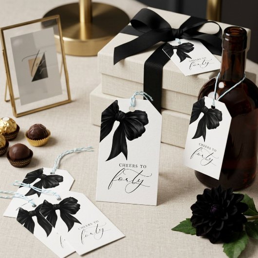 Eleganter schwarzer Bogen Prost auf Vierzig Geschenkanhänger