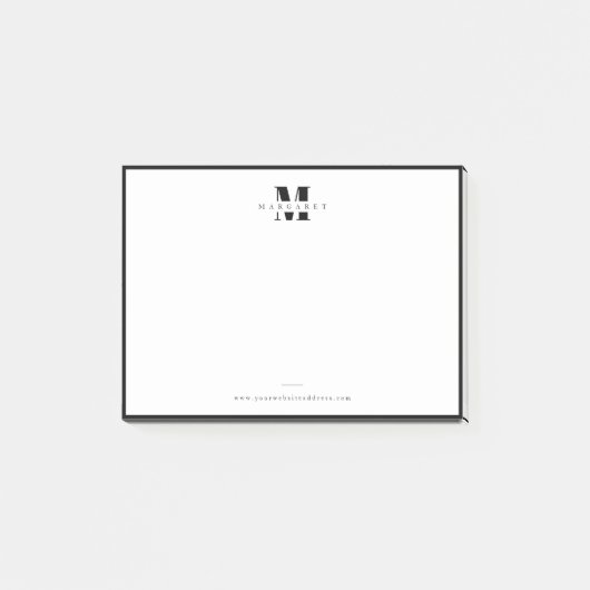 Eleganter schwarzer Border, fett einfacher Monogra Post-it Klebezettel (Vorderseite)