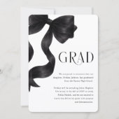 Eleganter schwarzer Bow Abschlusfoto Abitur Ankündigung (Vorderseite)