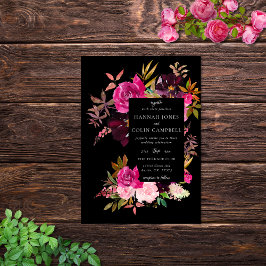 Eleganter Schwarzer Burgundy Rosa Blumenrahmen Einladung