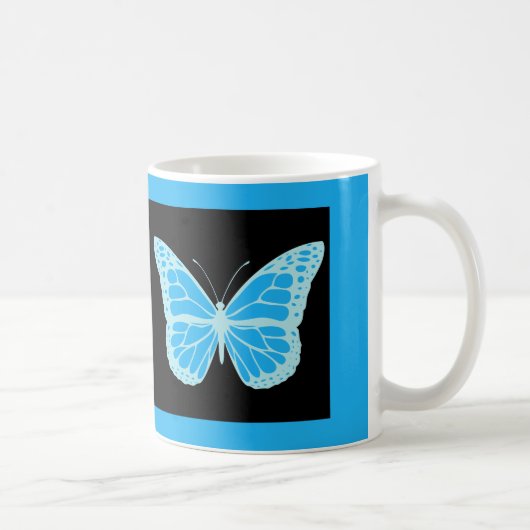 Eleganter schwarzer Butterfly-Hintergrund Kaffeetasse (Rechts)