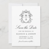 Eleganter schwarzer Chinoiserie-Blumen-QR-Code zur Save The Date (Vorderseite)